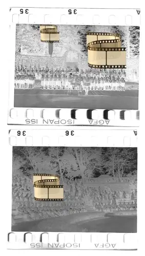 2x Original Negativ 4x3,5cm - 2.WK II Soldaten Lübeck Arena kl. Stadion Treffen