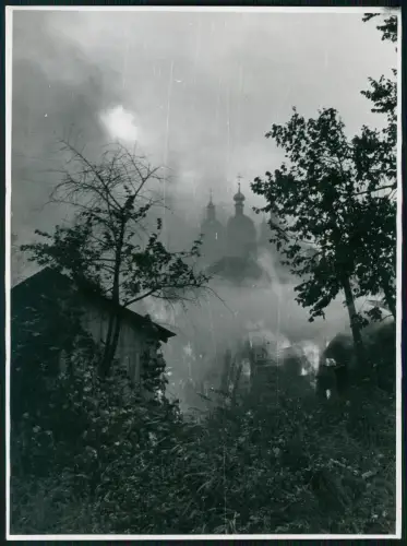 3x Foto 24x18cm - Russland 1942 WK 2. Wehrmacht Ruinen Kirche Rauch Kampfgebiet