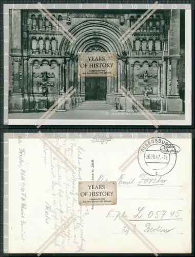 Foto AK Regensburg Donau Portal der Schottenkirche St. Jakob Feldpost 1942 gela