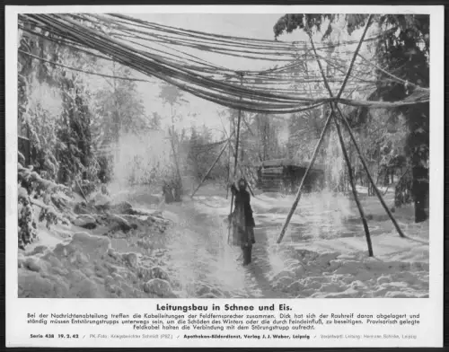 Wehrmacht Ostfront Leitungsbau - Schnee Eis Fernsprecher Kabeltrupp PK Foto 1942