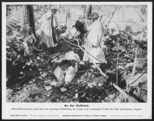 Wehrmacht Ostfront - Waldstellung Durchsuchung Gelände Soldaten - PK Foto 1942