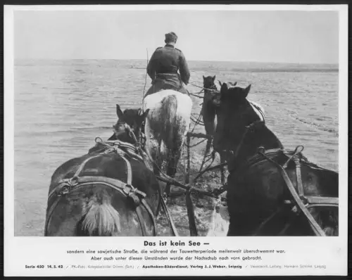Wehrmacht Russland Nachschub Pferdegespann Überschwemmung Straße PK Foto 1942