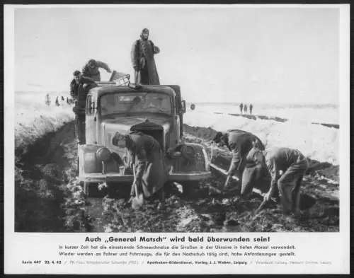 Wehrmacht Soldaten Ukraine Schlammperiode Nachschub Lkw Bergung Pressefoto 1942
