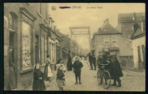 AK 1. WK - Comines Nord Le Grand Pont Straßenleben Feldpost 1918 Café Belle Vue