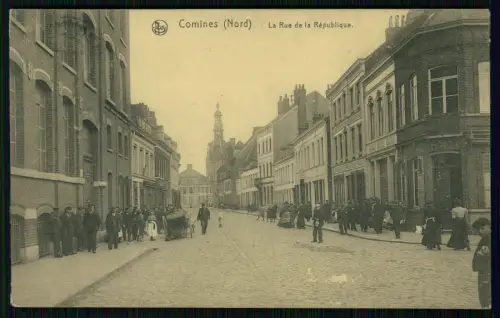 AK 1. WK - Comines Nord Le Grand Pont Straßenleben Feldpost 1918 Café Belle Vue