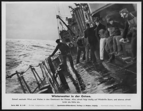 Ostsee Winterwetter Kriegsmarine Bordleben Sturm See Mannschaft PK Foto 1943 Eis