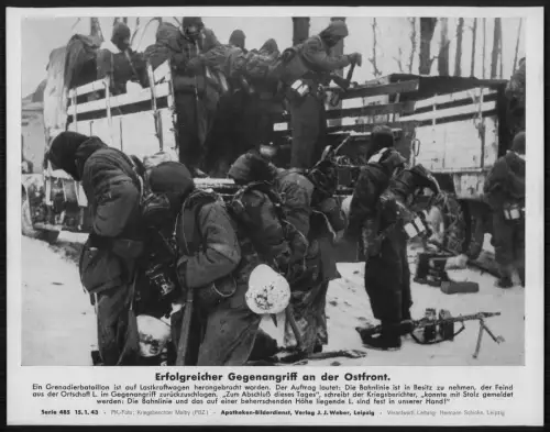 Ostfront Erfolgreicher Gegenangriff MG - Grenadiere Lastkraftwagen PK Foto 1943