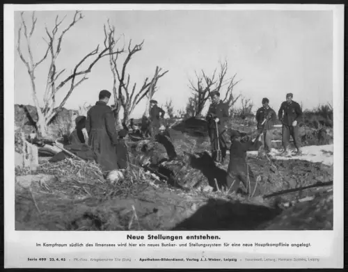Ilmensee Südfront Neue Stellungen Bunkerbau Soldaten Einsatz PK Foto 1943 Winter