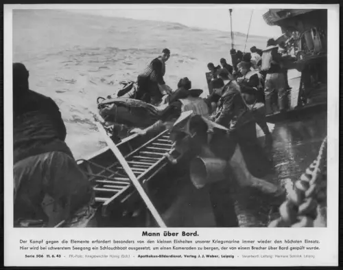 Ostsee Mann über Bord Kriegsmarine Seenot Rettung Sturm PK Foto 1943 Einsatz See