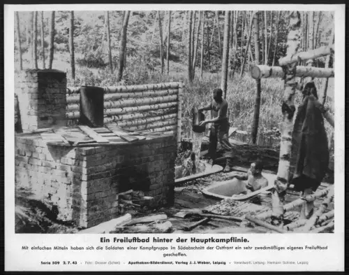 Wehrmacht Ostfront Freiluftbad - hinter Hauptkampflinie Soldaten Alltag PK 1943