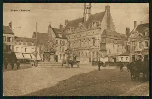 1. WK - Noyon Rathaus Marktplatz Stadt - 6. Pomm. Inf. Rgt. 49 - Feldpost 1917