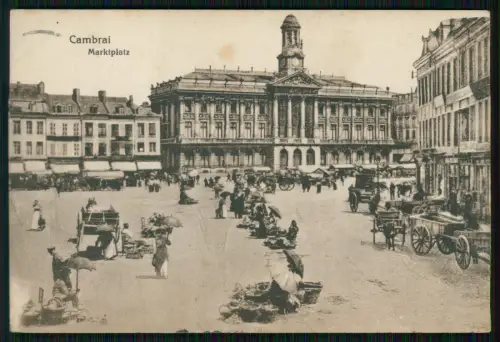 1. WK - Cambrai Marktplatz Rathaus Szene - 6. Pomm. Inf. Rgt. 49 - Feldpost 1918