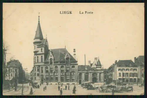 1. WK - Liege Hauptpost Gebäude Platz - 6. Pomm. Inf. Rgt. 49 - Feldpost 1918