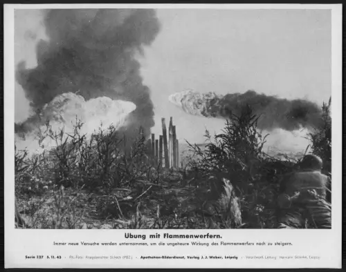 Wehrmacht Soldaten 2. WK - Übung mit Flammenwerfern - die ungeheure Wirkung