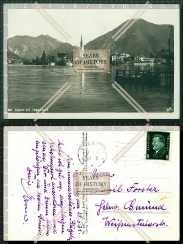 Orig. Foto AK Tegernsee Ortsansicht vom See Kirche Dorf Alpen 1931 gelaufen