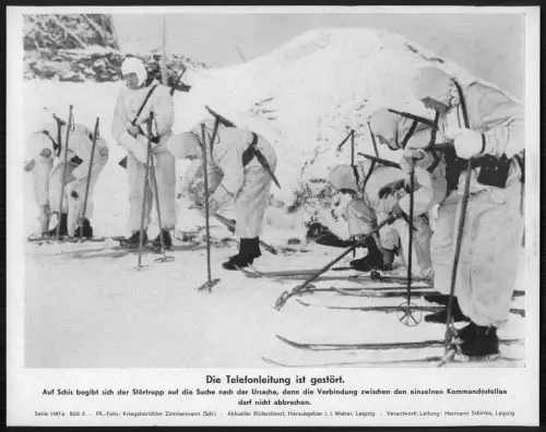 Wehrmacht Telefonleitung gestört - Störtrupp auf Skiern im winterlichen Einsatz