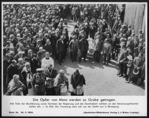 Die Opfer von Mons werden zu Grabe getragen - Trauerzug von der Zeche Bergwerk