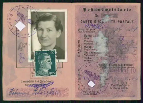 Düsseldorf weiblich Postausweiskarte - Deutsches Reich Lichtbild Stempel - 1940