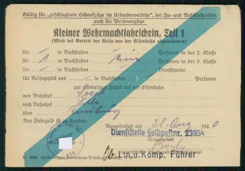 Soest Lille über Duisburg - 2x Eisenbahn Wehrmacht Fahrschein - 1940