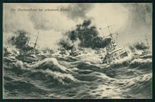 Die Hochseeflotte bei schwerem Wetter - Künstler M. Dieterle Kaiserlichen Marine