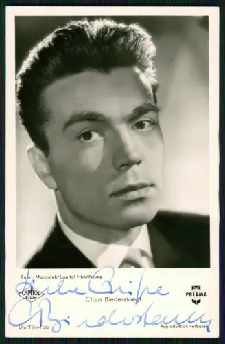 Claus Biederstaedt Schauspieler Portrait Original Autogramm Karte Ufa Film Foto