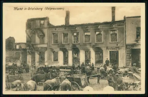 AK - Ortelsburg Szczytno - Markt Ostpreussen 1915 Feldpost gel. - Kriegsschäden