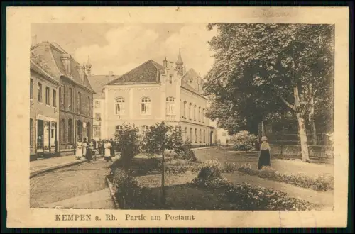 AK - KEMPEN am Rhein - Partie am Postamt - Passanten Straßenansicht - 1924 gel.