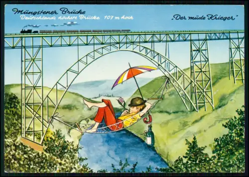 4x AK - Solingen Remscheid - Müngstener Brücke - Humor farbige Künstler Karten