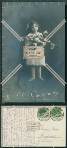 AK Glückwunsch Geburtstag Mädchen mit Blumen 1921 gelaufen 