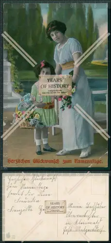 AK Namenstage Mutter mit Mädchen Blumen 1905