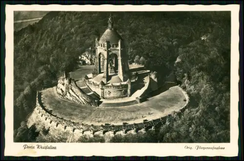 Foto AK - Fliegeraufnahme Kaiser-Wilhelm-Denkmal an der Porta Westfalica Minden