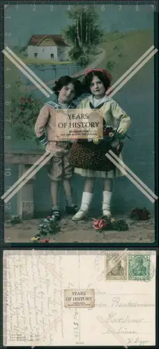 AK Kinder am See Blumenkorb Künstler 1917 gelaufen 