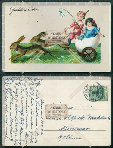 AK Litho Ostern Hasen Wagenrennen Osterei 1916 gel. 