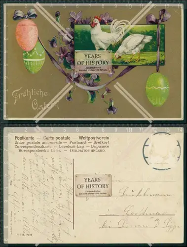AK Präge Litho Ostern Hühner Ei Blumen 1911 gel. 