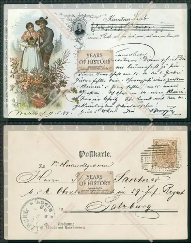 AK Litho Kärntner Liab Thomas Koschaf Paar in Tracht Österreich 1899 gelaufen