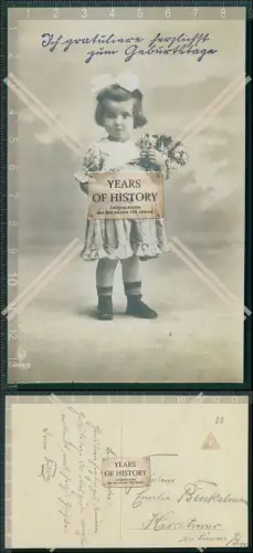 AK Gratuliere zum Geburtstag Mädchen mit Blumen und Brief 1911
