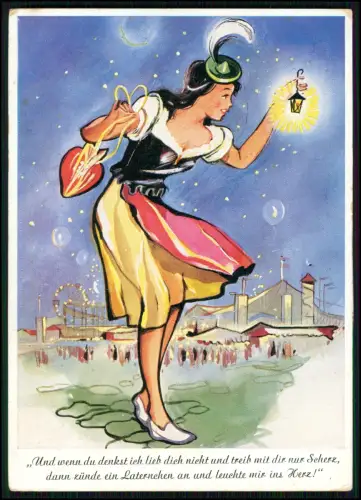 6 AK Spätlese Wein Jäger und Frau Humor Hirsch Alm Motiv Jahrmarkt Dame Laterne