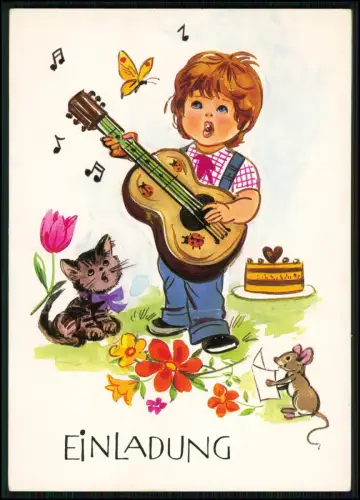 7 AK Einladung Kinder Illustration 1950er Geburtstag Hochzeit Engel Blumen Tiere