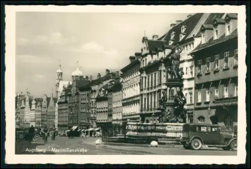 Augsburg Maximilianstraße Brunnen Altstadt 1943 gelaufen Postkarte Innenstadt