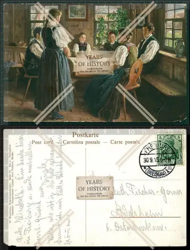 AK Schwarzwaldstube Tracht Familie betet vor dem Essen 1915 Freiburg Breisgau