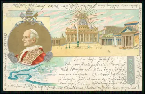 2x AK - Roma Vatikan Papst Pius X Portrait Farblitho -  gelaufen 1903 Italien