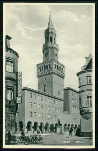 AK - Opole Oppeln Schlesien - Rathaus Apotheke Fahrrad Fußgänger  -1939 gelaufen