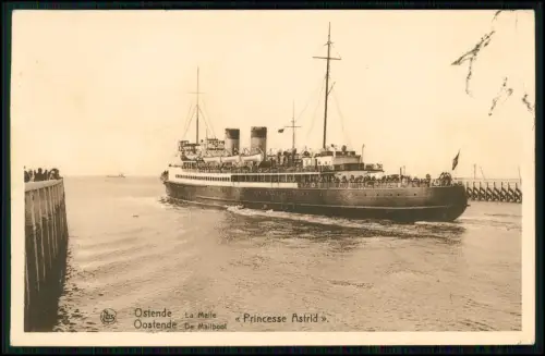 AK - Ostende Postschiff Princesse Astrid - Hafen Dampfer Belgien - 1918 gelaufen