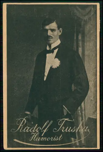 WIEN elegantes Künstlerporträt Rudolf Truska Humorist im Gesellschaftsanzug 1907