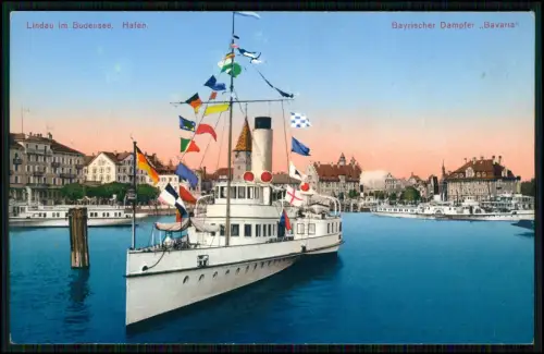 AK - Lindau Hafen Dampfer Bavaria Bodensee Schiff - Panorama Hafenmotiv um 1910