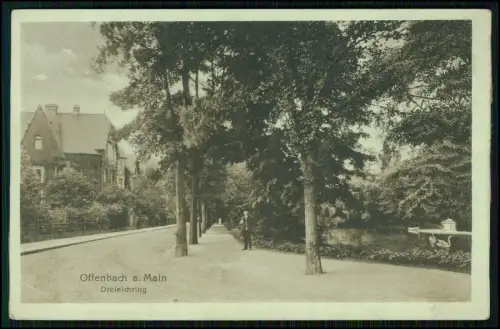 2x AK - Offenbach am Main - Dreieichring als Allee mit Straßenansicht - 1913