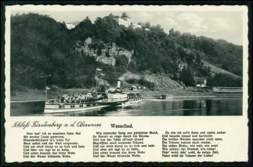 AK - Schloss Fürstenberg Oberweser Raddampfer Kaiser Wilhelm Weser Ansicht 1935
