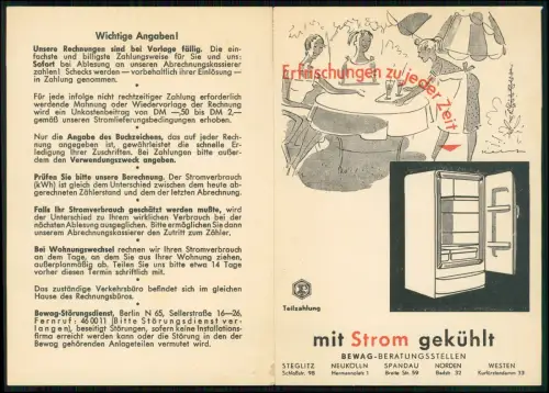 Werbung Berlin Charlottenburg Bewag Strom Rechnung - 1956 grafische Darstellung