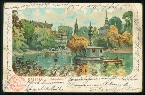 AK Dresden Zwingerteich Werbung Hoffmanns Stärkefabriken Bad Salzuflen 1907 gel.