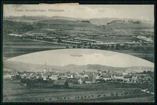 AK Münsingen Barackenlager  Deutsches Reich Briefmarkenpaar 200 Pfennig rot 1923